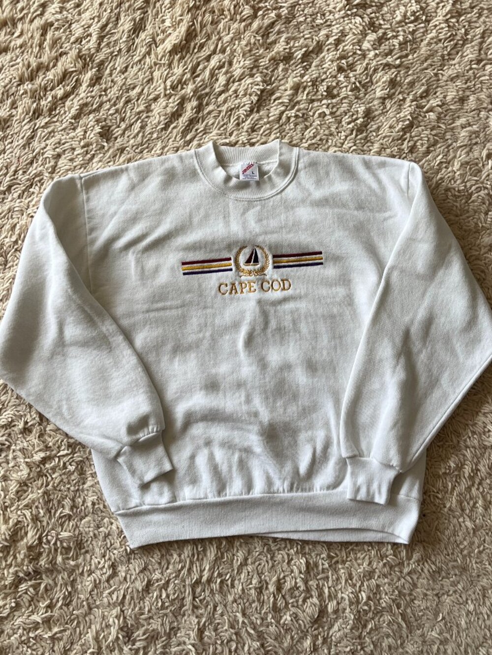 Vintage Jerzees Cape Cod Embroidered Sweatshirt White Mens L